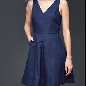 GAP lined 100% linen sleeveless a-line dress navy size 12